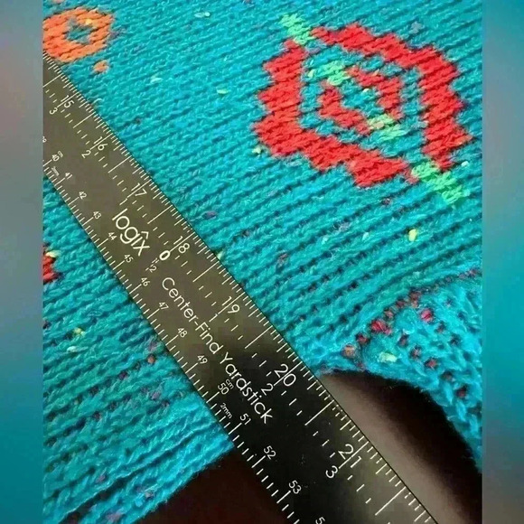 LizSport Womens S Wool Blend Turquoise Henley Long-sleeve Sweater Aztec Western - Picture 6 of 9